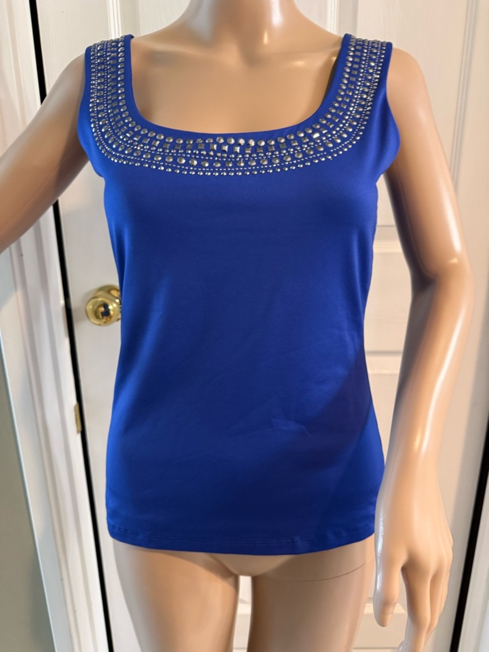 Y2K Cache Blue Tank Top M Embellished Studded Neckline Sleeveless